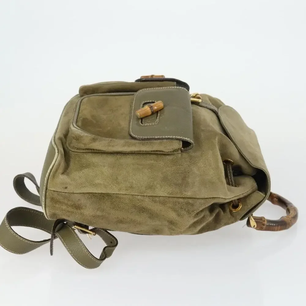 Gucci Bamboo Suede Backpack Khaki Gold 003 58 Green